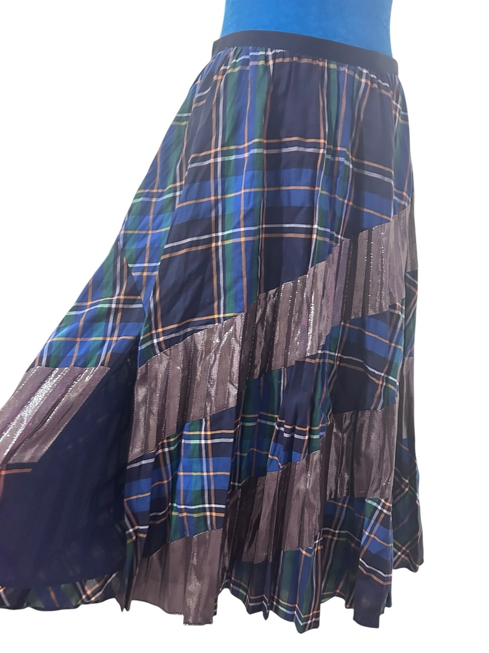 ✨ Tanya Taylor Plaid Metallic Pleated Midi Skirt Sz 6 - Picture 2 of 6